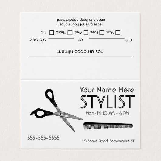 Stylist Weiße Ernennung Visitenkarten (Außenseite Aufgefaltet)