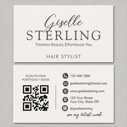 Stylist White Script Modern QR Code Visitenkarte