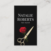Stylistin Goldschere & Rote Rose Blume Salon Visitenkarte (Vorderseite)