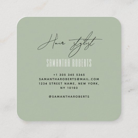 Stylistin moderne Salbei-grüne Monogramm-Initialen Quadratische Visitenkarte (Rückseite)