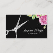 Stylistin Silver Scissor & Blume Visitenkarte (Vorderseite)
