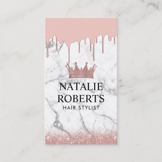 Stylistische Rose Gold Crown Marble Tropfen & Marm Terminkarte (Vorderseite)