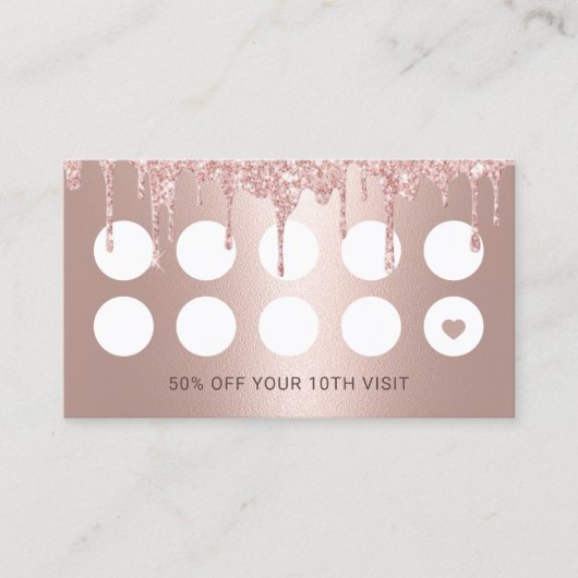 Stylistische Rose Gold Glitzer Tropfen Salon Loyal Treuekarte (Vorderseite)
