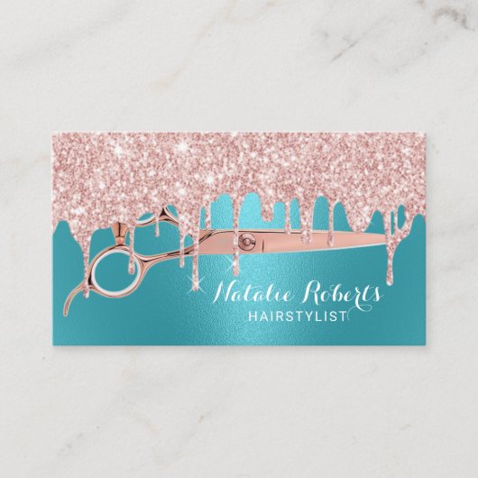 Stylistische Rose Gold Tropfen Türkis Salon Visitenkarte (Vorderseite)
