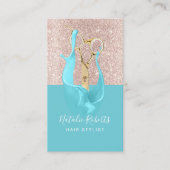 Stylistische Rose Gold & Türkis Splash Schere Visitenkarte (Vorderseite)