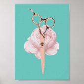 Stylistische Rose Goldschere & Blume Aquamariner S Poster (Vorne)