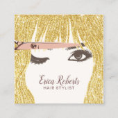 Stylistische Rose Goldschere & Girl Beauty Salon Quadratische Visitenkarte (Vorderseite)