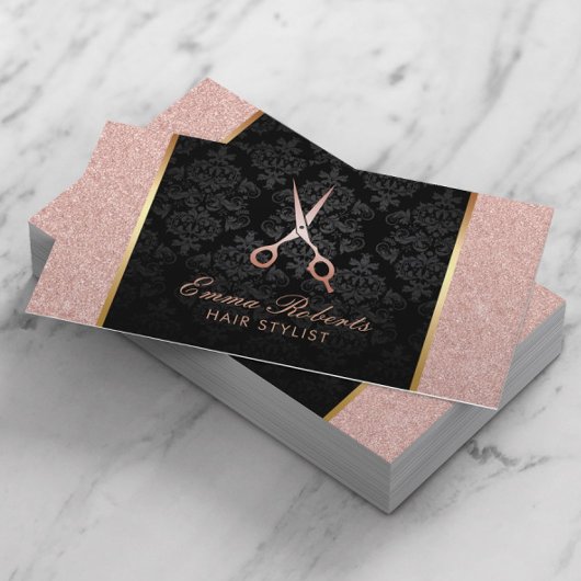 Stylistische Schere Elegante Rose Gold Glitzer Visitenkarte