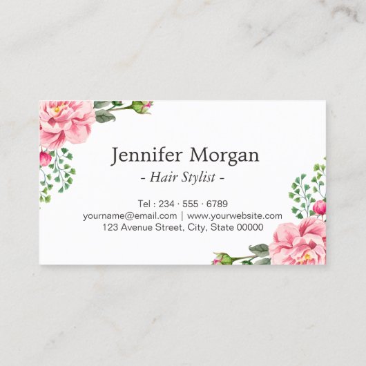 Stylistische Schere Elegantes Blumenrapping Visitenkarte (Rückseite)