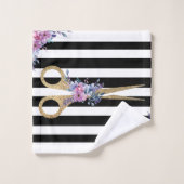 Stylistischer Glitzer Schere Beauty Streifen Badhandtuch Set (Waschlappen)