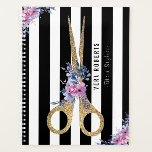 Stylistischer Glitzer Schere Schönheitssalon Blume Planer