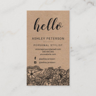 Stylistschwarzhallo Blumenkraftpapier-Typografie Visitenkarte