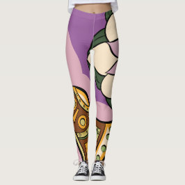 Stylized Axe and Flower Design Leggings