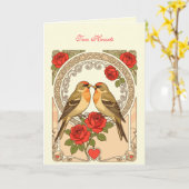 Stylized Birds and Red Roses Art Nouveau Karte (Gelbe Blume)