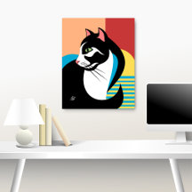 Stylized Black and White Cat Art