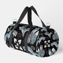  Stylized blue foxes with intricate floral designs Duffle Bag