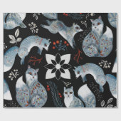  Stylized blue foxes with intricate floral designs Geschenkpapier (Flach)