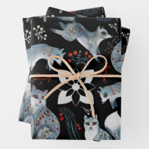  Stylized blue foxes with intricate floral designs