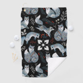  Stylized blue foxes with intricate floral designs Golfhandtuch (Insitu)