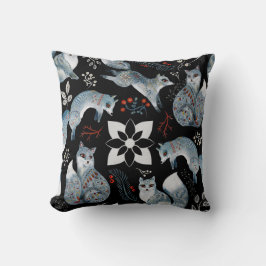 Stylized blue foxes with intricate floral designs Kissen