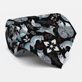  Stylized blue foxes with intricate floral designs Krawatte