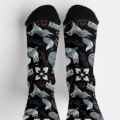  Stylized blue foxes with intricate floral designs Socken (Oben)
