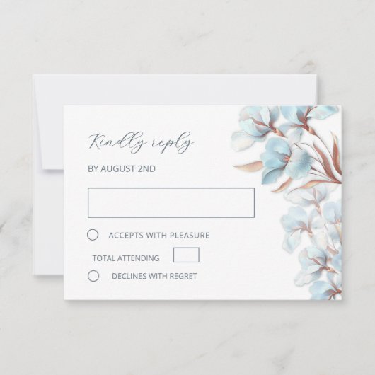Stylized Blue Rose Gold Lily Layered Flowers RSVP Karte (Vorderseite)