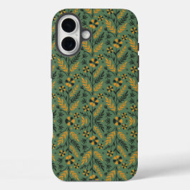 Stylized botanical orange and black floral pattern iPhone 16 plus hülle