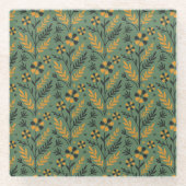 Stylized botanical orange and black floral pattern glasuntersetzer (Vorderseite)