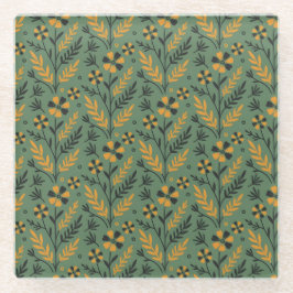 Stylized botanical orange and black floral pattern glasuntersetzer