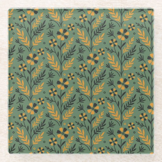 Stylized botanical orange and black floral pattern glasuntersetzer (Vorderseite)