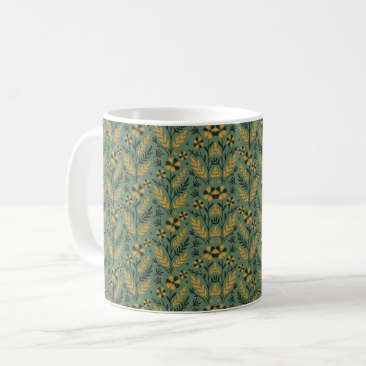 Stylized botanical orange and black floral pattern kaffeetasse (Vorderseite Links)