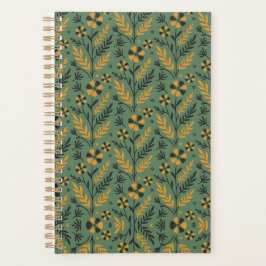 Stylized botanical orange and black floral pattern planer