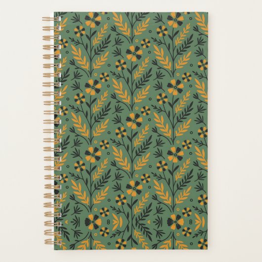 Stylized botanical orange and black floral pattern planer (Vorderseite)