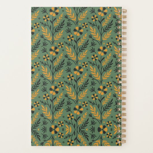 Stylized botanical orange and black floral pattern planer (Rückseite)
