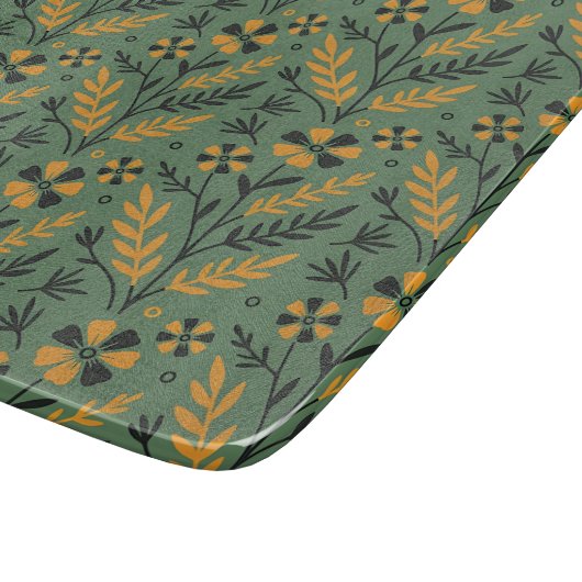 Stylized botanical orange and black floral pattern schneidebrett (Ecke)