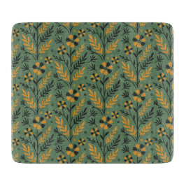 Stylized botanical orange and black floral pattern schneidebrett