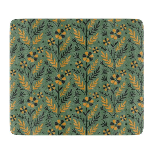 Stylized botanical orange and black floral pattern schneidebrett (Vorderseite)