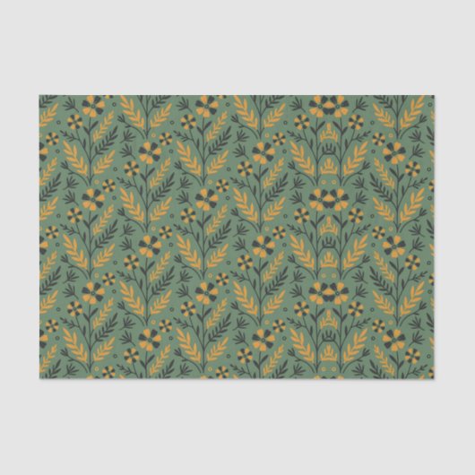 Stylized botanical orange and black floral pattern seidenpapier (Vorderseite)