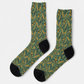 Stylized botanical orange and black floral pattern socken (Linkes Detail)