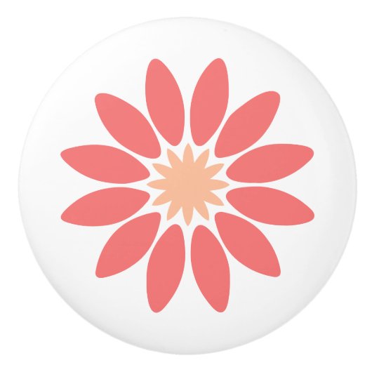 Stylized Coral Daisy with Peach Center Keramikknauf (Vorderseite)