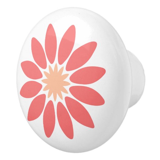 Stylized Coral Daisy with Peach Center Keramikknauf (Rechts)