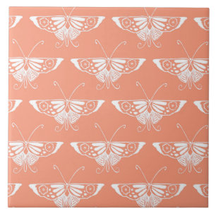 Stylized Deco butterfly - orangefarbene Coral Fliese
