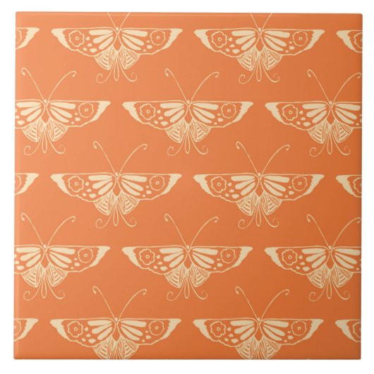 Stylized Deco butterfly - orangefarbene Coral Fliese (Vorderseite)