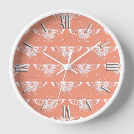 Stylized Deco butterfly - orangefarbene Coral Uhr (Vorderseite)