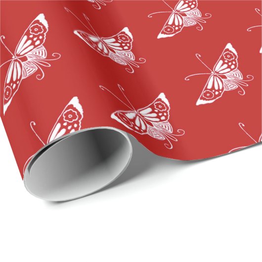 Stylized Dekoschmetterling - chinesisches Rot Geschenkpapier (Rolleneckpunkt)