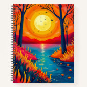 Stylized Fiery Sunset Lake Dreamy Scenery Notizblock (Vorderseite)
