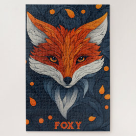Stylized Fox Illustration with Floral Background Puzzle