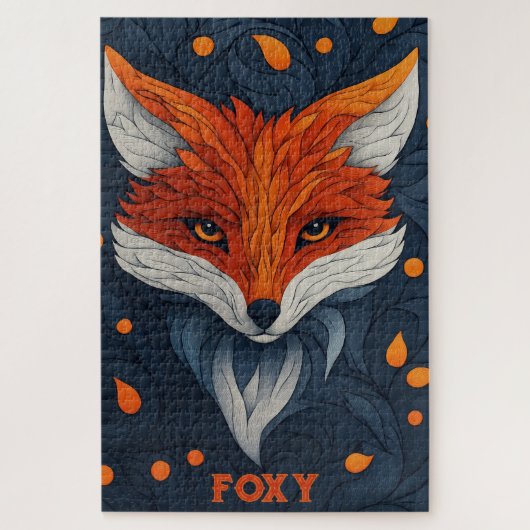 Stylized Fox Illustration with Floral Background Puzzle (Vertikal)