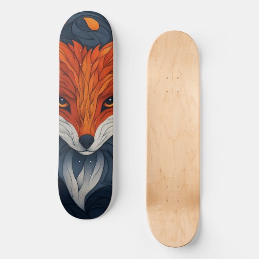 Stylized Fox Illustration with Floral Background Skateboard (Vorderseite)